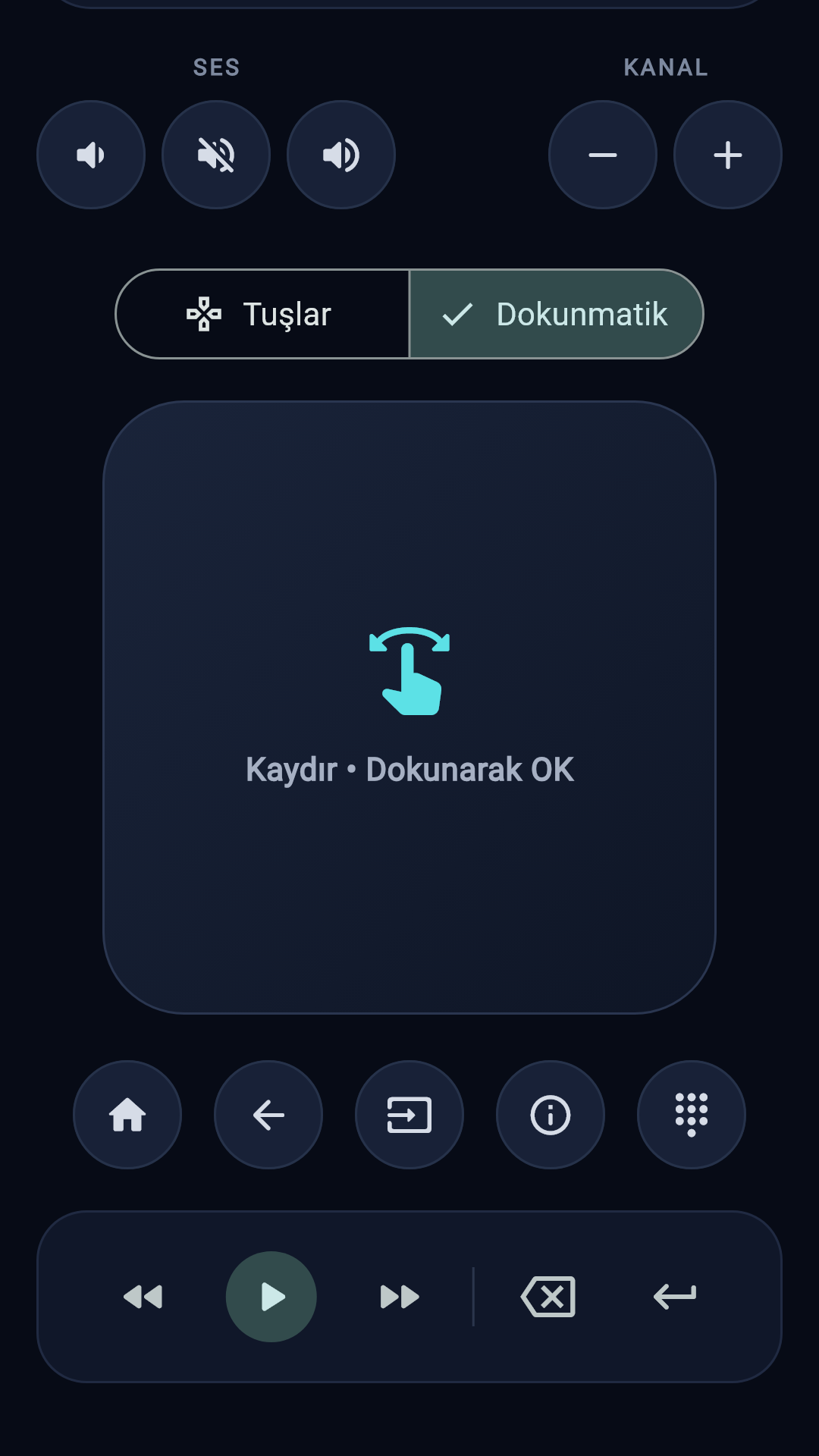 Noralith Remote dokunmatik kumanda ekranı